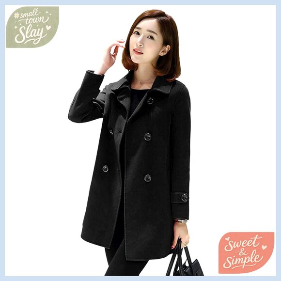Jackets & Blazers - Women's Wool Pea Coat Double Breasted Classic Fit Long Sleeve Jacket